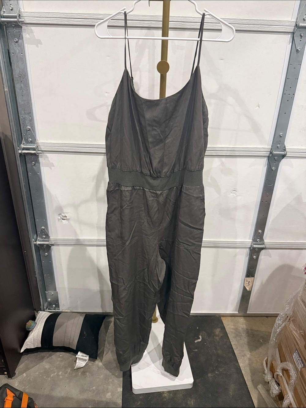Anthropologie Olive Green Spaghetti-Strap Jumpsuit